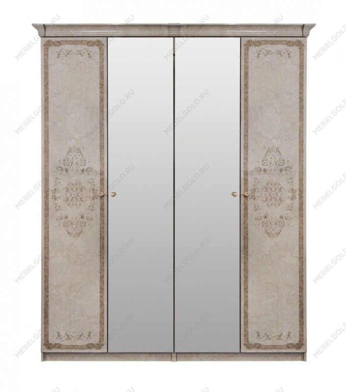 Шкаф Патрисия 4-дверный (1+2+1) с зеркалом крем корень глянец | изображение 1