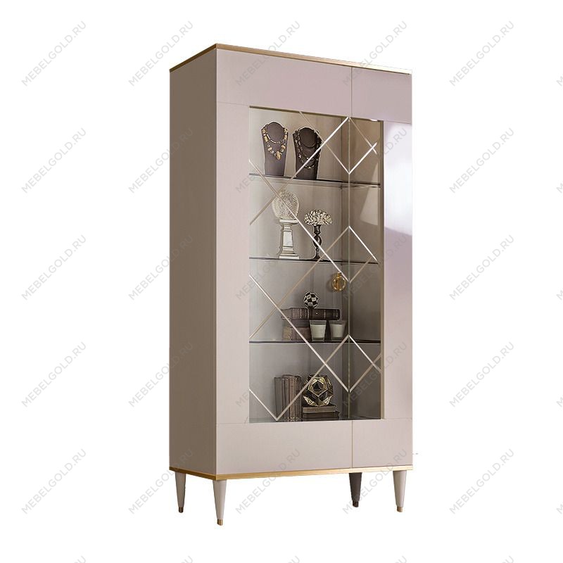 Витрина двухстворчатая левая Римини (слоновая кость золото) РМВ2-2С - Выставка Лобня