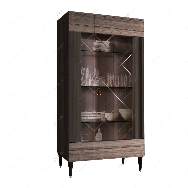 Витрина 2-ств. Римини СОЛО (Орех империя/Золото) (Левая) РМВ2-2С(s)