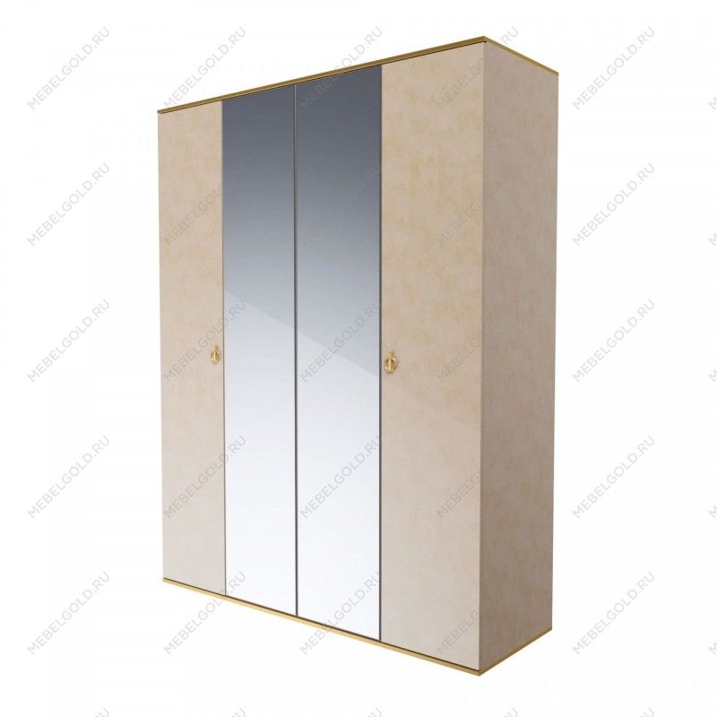 Шкаф 4-х дверный с зеркалом Римини (Латте/Золото) РМШ1/4