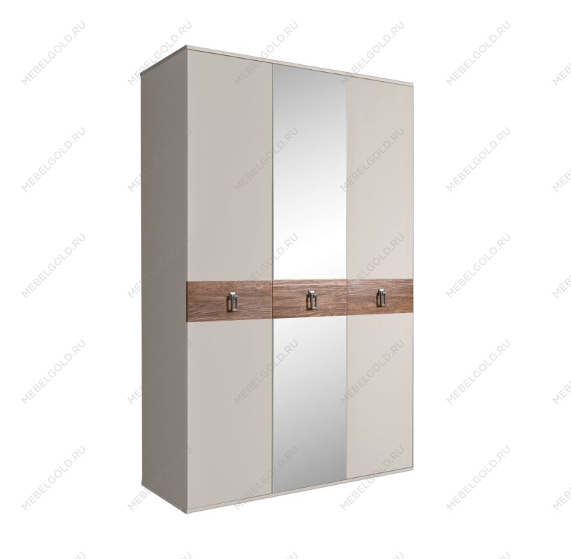 Шкаф 3-х дверный с зеркалом Bogemia Wood Fa (Шелк/Хром) БМШ1/3(Wo)