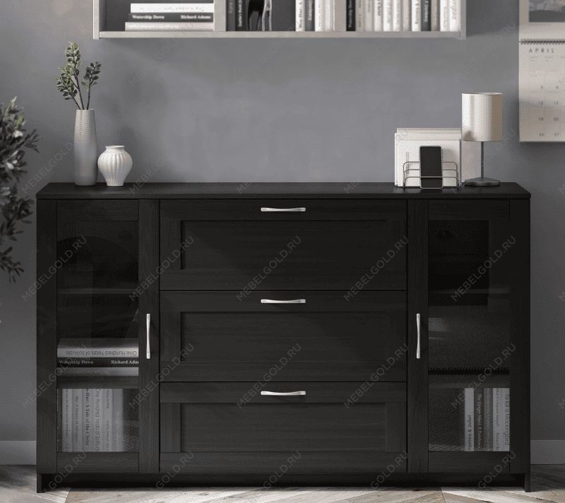 БРИМНЭС / СИРИУС тумба ИКЕА / IKEA 2 двери со стеклом и 3 ящика 156х95 Дуб Венге | изображение 4