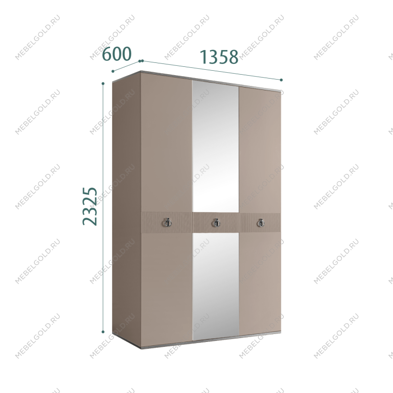 Шкаф 3-х дверный с зеркалом Римини СОЛО (Мокка/Серебро) РМШ1/3(s)