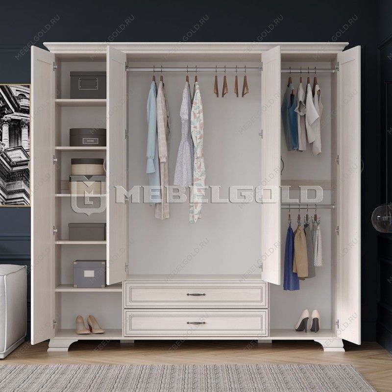 Шкаф 4-створчатый Тиффани 4D2S вудлайн кремовый | изображение 3