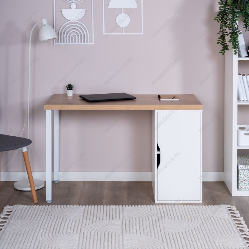 ИНГАР 1/ДВ/T стол письменный 120x75x55, дуб беленый/белый | изображение 3
