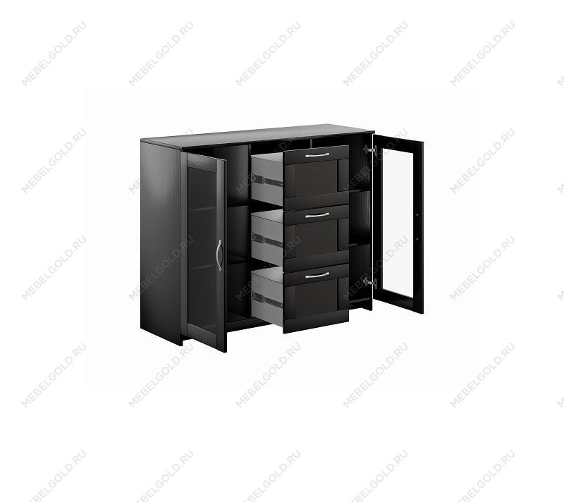 БРИМНЭС / СИРИУС тумба ИКЕА / IKEA 2 двери со стеклом и 3 ящика 117х95 Дуб Венге | изображение 2