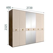 Шкаф 6-ти дв. с зеркалами Bogemia Woodline Wood Fi (Ваниль/Хром) БМШ1/6(Wo)