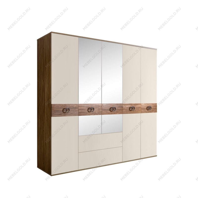 Шкаф 5-ти дверный с зеркалами, с ящиками, Bogemia Woodline Wood Fi (Слоновая кость/Хром) БМШ1/51(Wo)