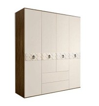 Шкаф 4-х дверный с ящиками Bogemia Woodline Fa (Слоновая кость/Хром) БМШ2/41