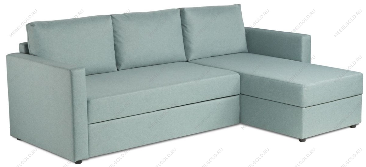Диван угловой трехместный Вало с коротким подлокотником, мятно-серый, рогожка