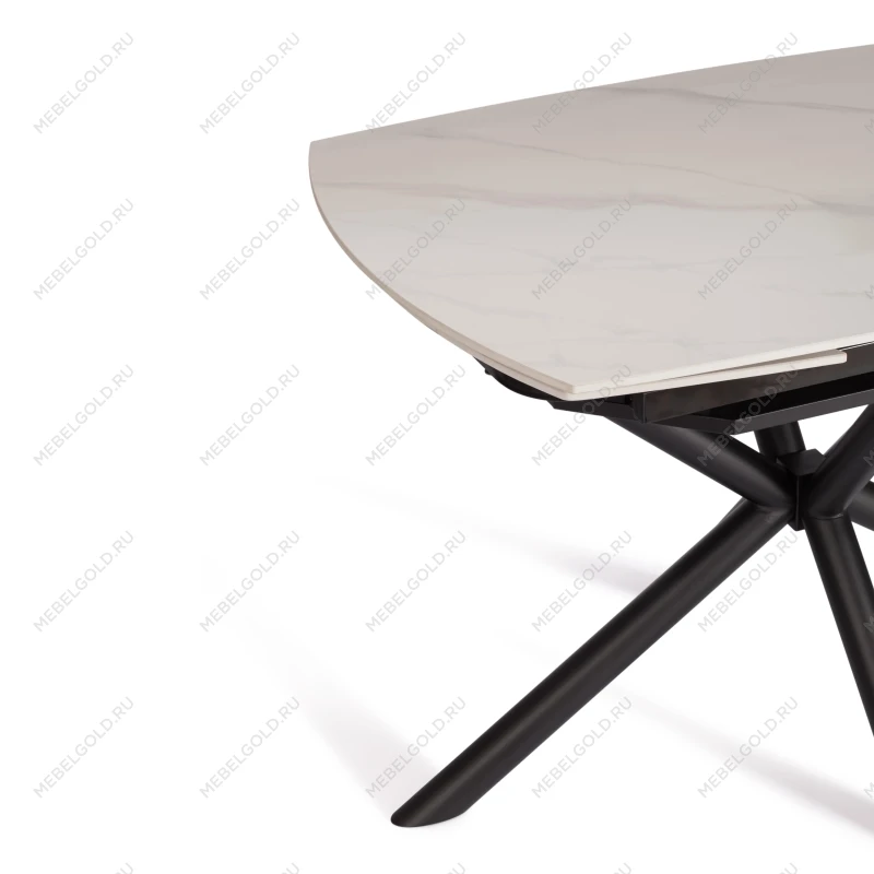 Стол обеденный Winston/Винстон, столешница керамика (глянцевая) / опоры металл, белый/черный, (120+30+30)x80x75(+1) см | изображение 10