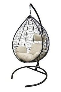 Кресло подвесное Сфера арт.CN800-2024 (стойка+основание.черн.,корзн.черн.,подуш.беж. (М))