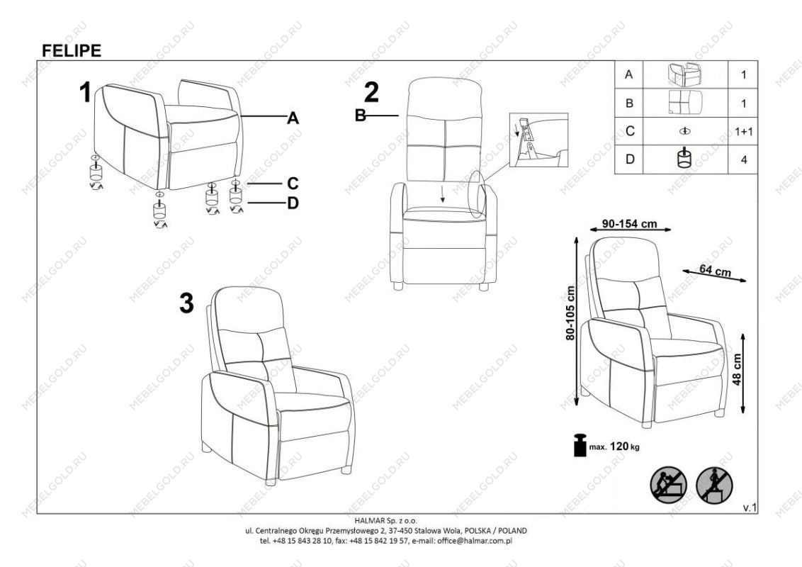 Кресло Halmar FELIPE 2 раскладное (черный/венге) | изображение 11