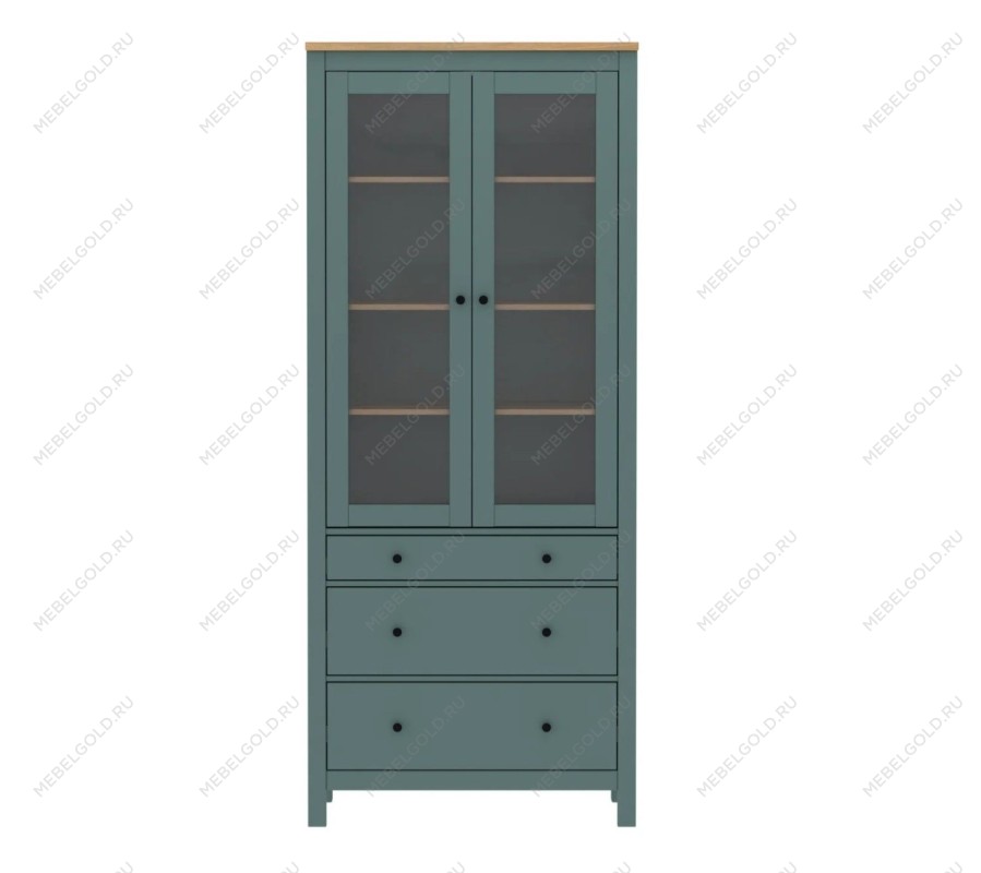 САГА шкаф с витриной 90 темно-бирюзовый/ясень | изображение 1