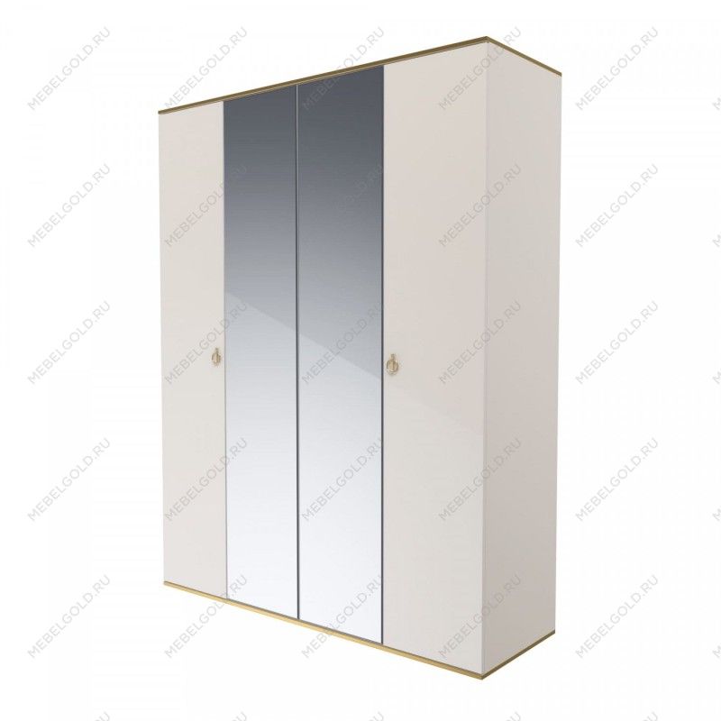 Шкаф 4-х дверный с зеркалом Римини (Слоновая кость/Золото) РМШ1/4
