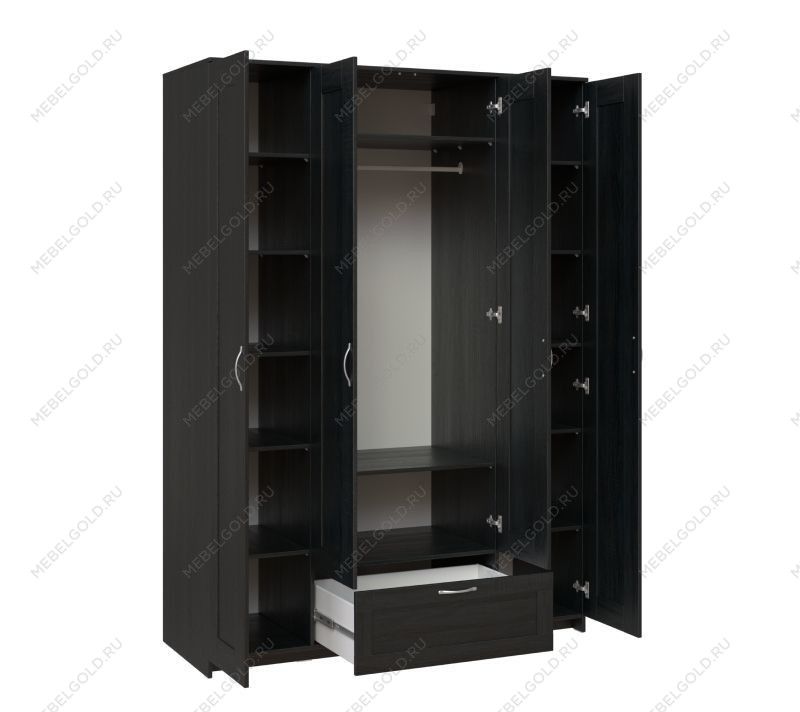 БРИМНЭС / СИРИУС Шкаф четырехдверный ИКЕА / IKEA с одним выдвижным ящиком и зеркалом, Дуб Венге | изображение 2