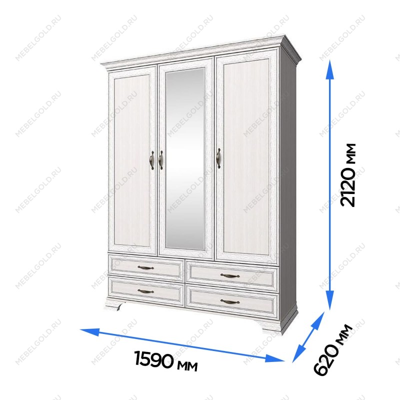 Шкаф 3-створчатый Тиффани 3D4S вудлайн кремовый | изображение 2