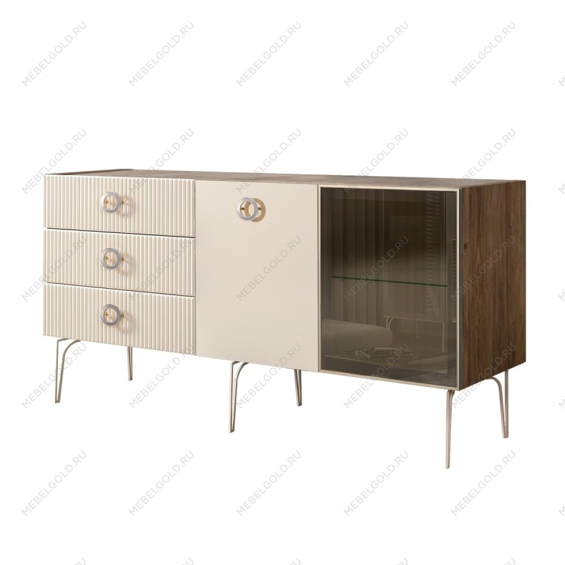 Комод 1.6м Bogemia Woodline Fi (Слоновая кость) (Novabuk/Хром) БМКМ-4[5][10]