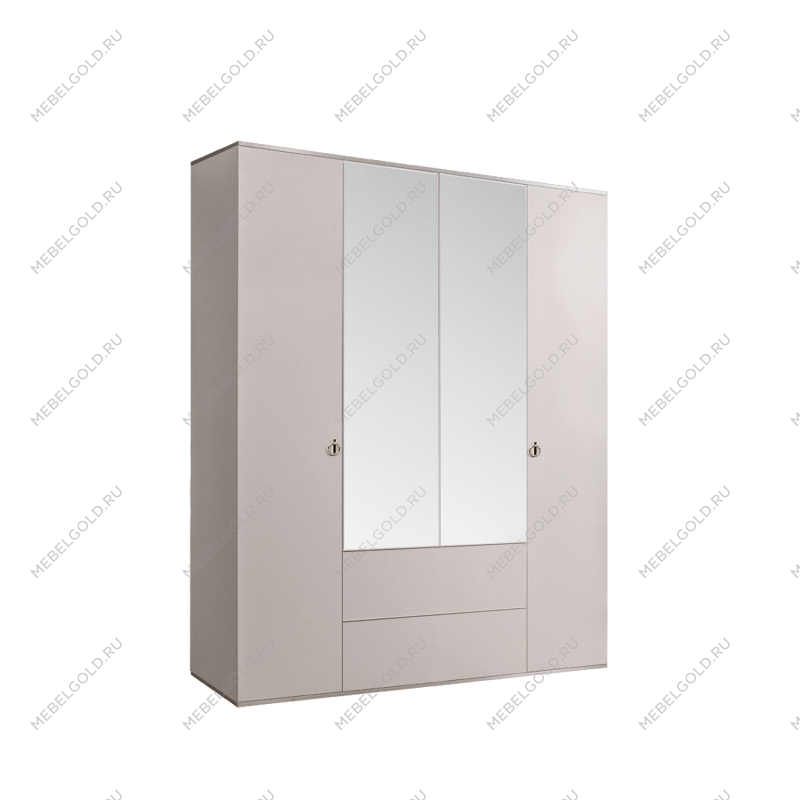 Шкаф 4-х дверный с зеркалом, с ящиками Римини (Слоновая кость/Серебро) РМШ1/41