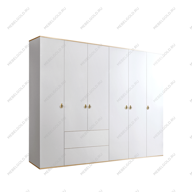 Шкаф 6-ти дверный с ящиками Римини (Белый/Золото) РМШ2/61