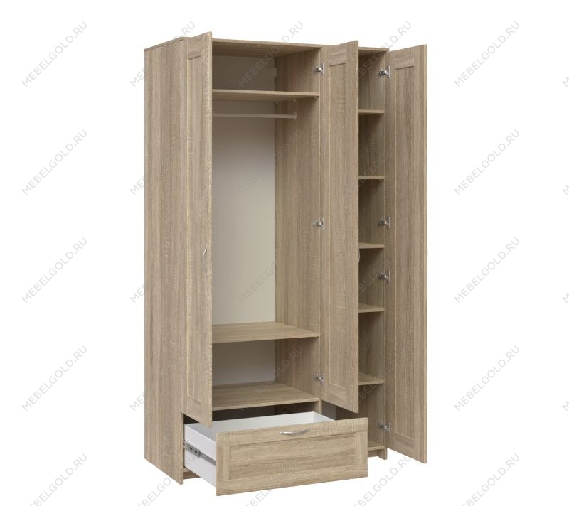 БРИМНЭС / СИРИУС Шкаф трехдверный ИКЕА / IKEA с одним выдвижным ящиком, Дуб Сонома | изображение 2