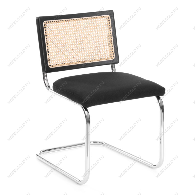 Стул MANI, дерево вяз, ротанг/ткань лен, металлический каркас, черный, 46х46х78 см