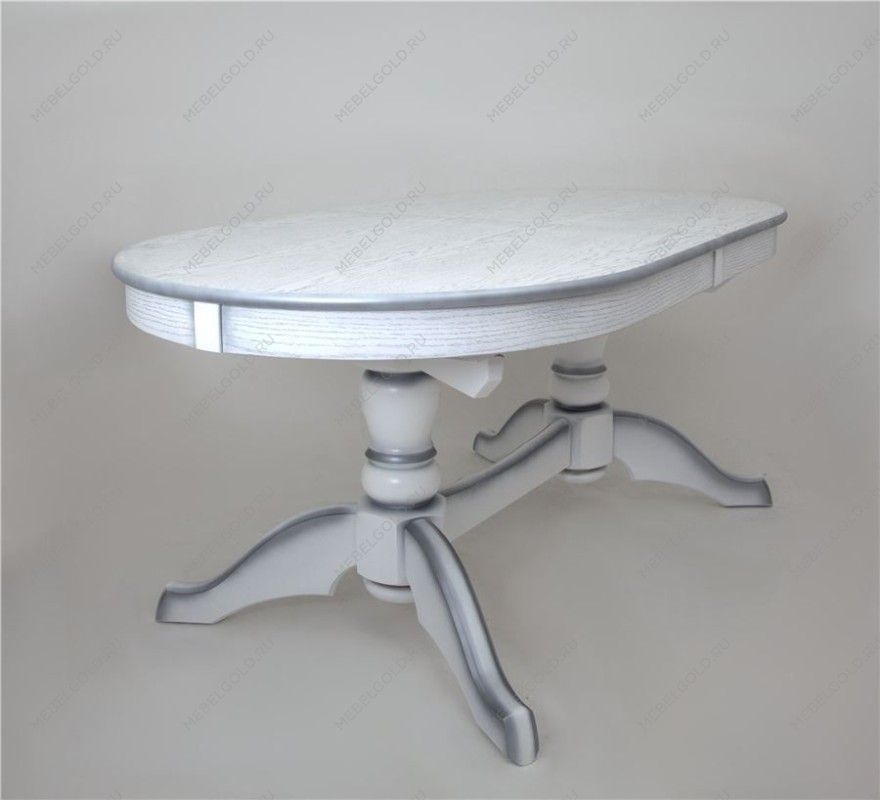 Стол Макси (180/230 х100/Белый + сусальное серебро)