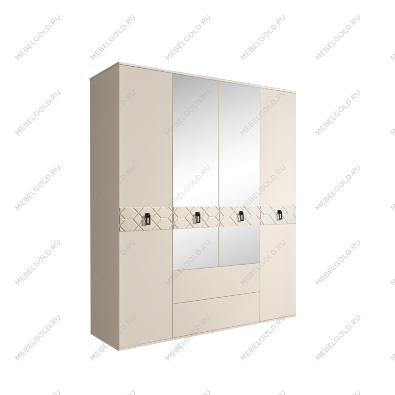 Шкаф 4-х дверный с зеркалами, с ящиками, Bogemia Farfalle (Слоновая кость/Черный) БМШ1/41(Fa)