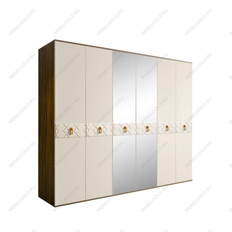 Шкаф 6-ти дв. с зеркалами Bogemia Woodline Fa (Слоновая кость/Золото) БМШ1/6(Fa)