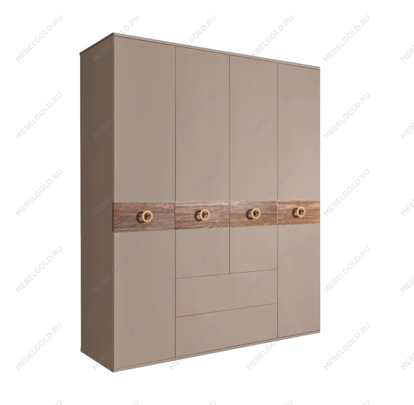 Шкаф 4-х дверный с ящиками, Bogemia Wood Fi (Мокка/Золото) БМШ2/41(Wo)