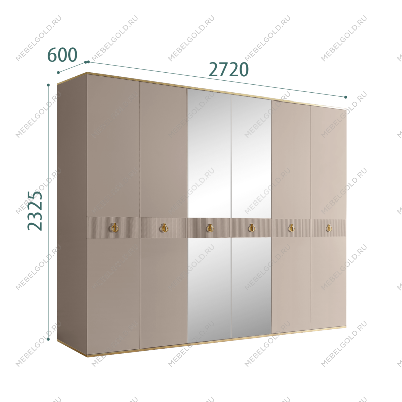 Шкаф 6-ти дверный с зеркалом Римини СОЛО (Мокка/Золото) РМШ1/6(s)