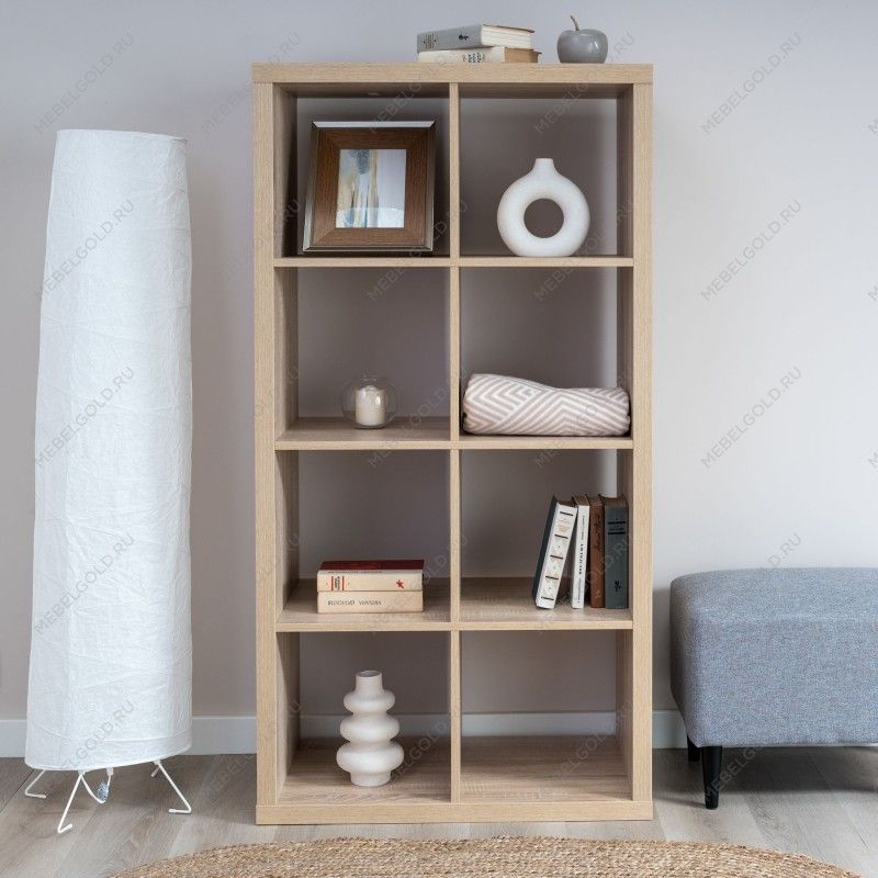 КАЛЛАКС / ФОРА Стеллаж ИКЕА / IKEA 8, прямоуголной формы с двумя рядами ячеек, тамбурат, дуб беленый | изображение 4