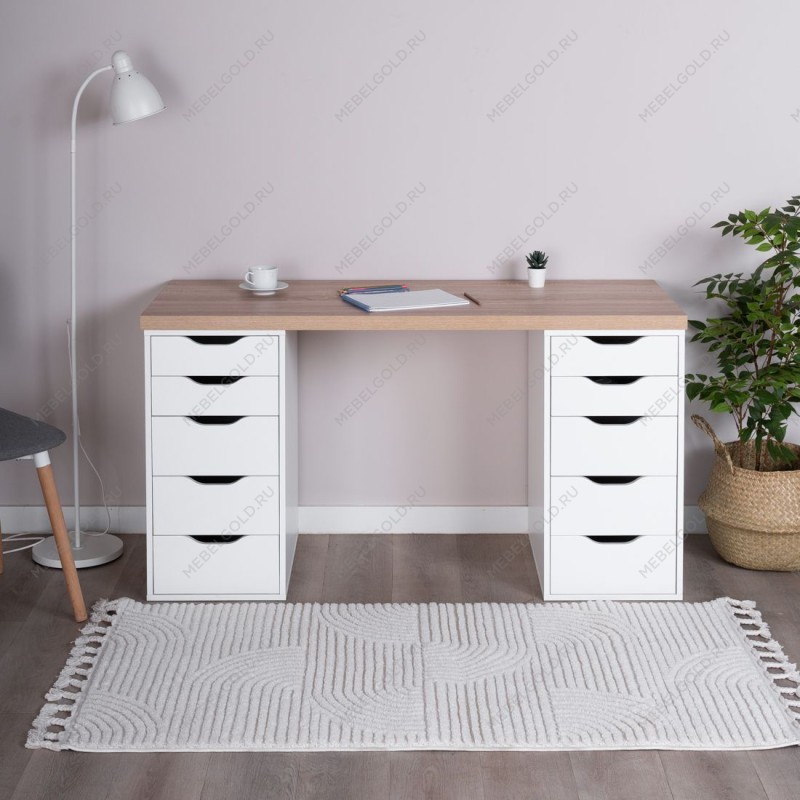 ИНГАР стол письменный ИКЕА / IKEA 2/55 140x75x55, дуб беленый/белый | изображение 4