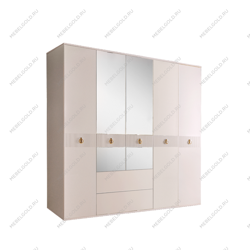 Шкаф 5-ти дверный с зеркалом, с ящиками Римини СОЛО (Бежевый/Золото) РМШ1/51(s)