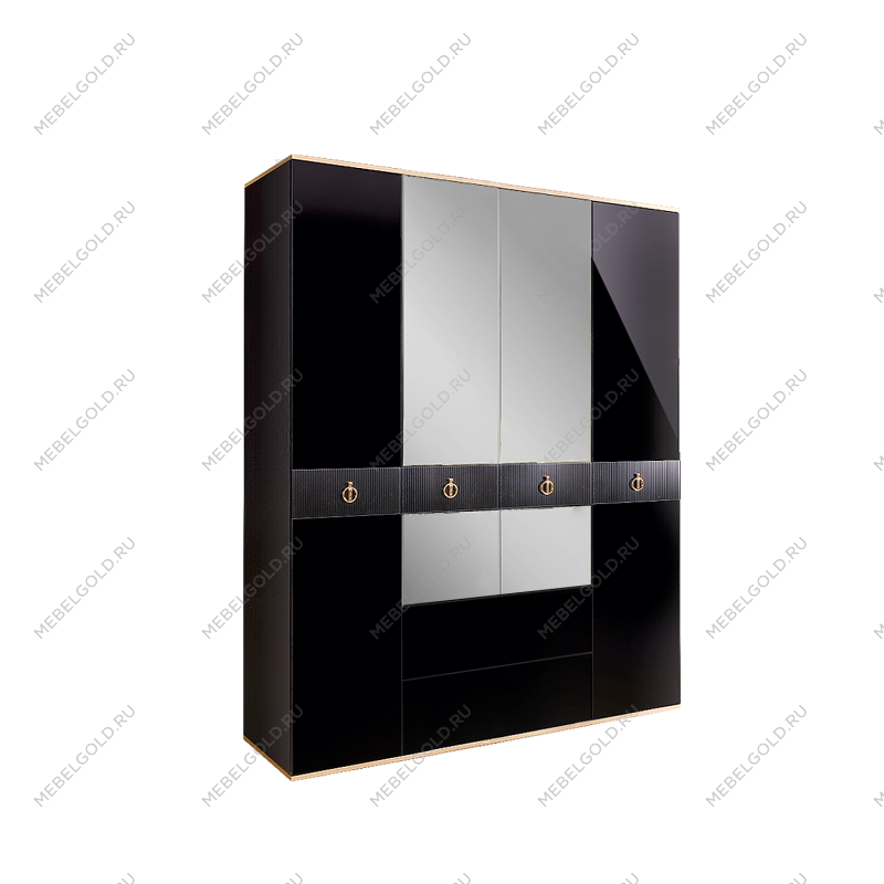 Шкаф 4-х дверный с зеркалом, с ящиками Римини СОЛО (Черный/Золото) РМШ1/41(s)
