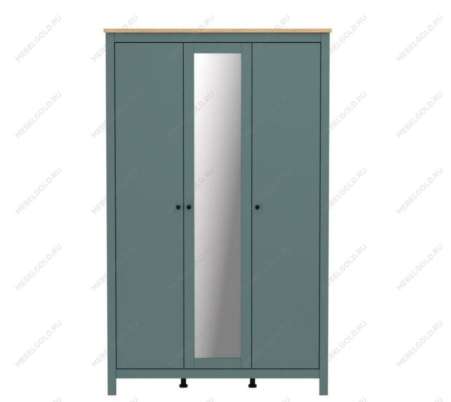 САГА шкаф 3 двери с зеркалом темно-бирюзовый/ясень | изображение 1