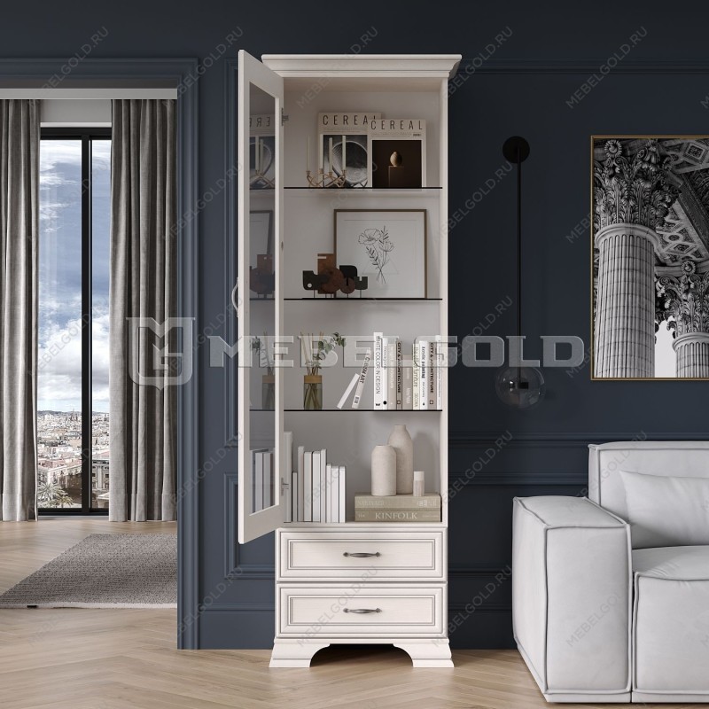 Шкаф с витриной Тиффани 1V2S вудлайн кремовый | изображение 3