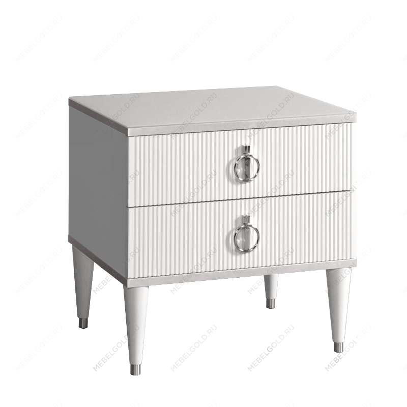 Тумба прикроватная 2 ящика Римини СОЛО (Белый/Серебро) РМТП-2(s)