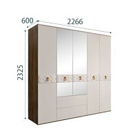 Шкаф 5-ти дверный с зеркалами, с ящиками, Bogemia Woodline Wood Fi (Шелк/Хром) БМШ1/51(Wo)