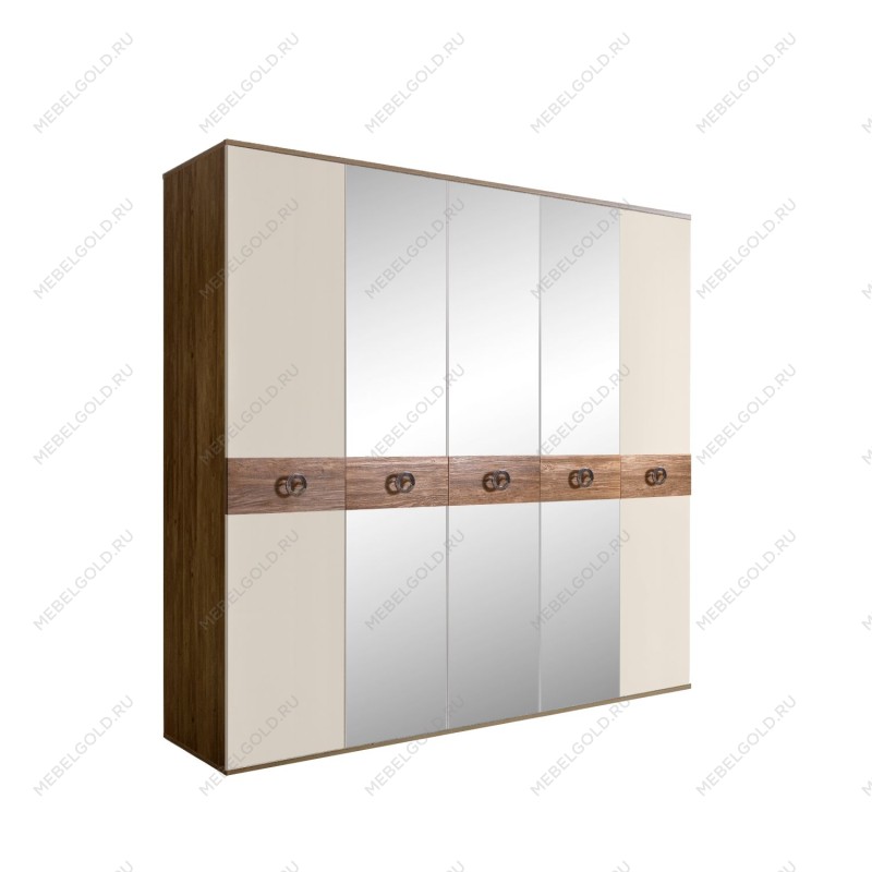 Шкаф 5-ти дв. с зеркалами Bogemia Woodline Wood Fi (Слоновая кость/Хром) БМШ1/5(Wo)