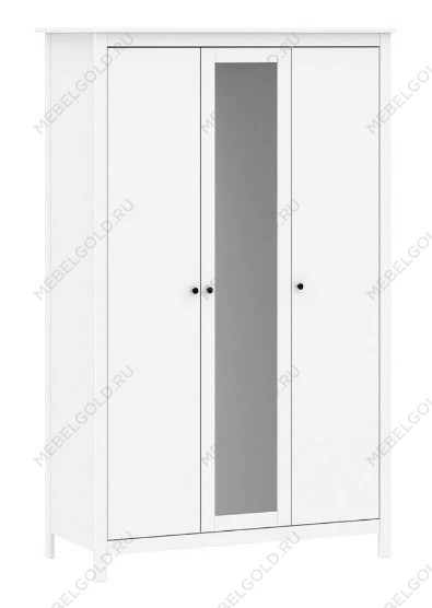 САГА шкаф 3 двери с зеркалом белый