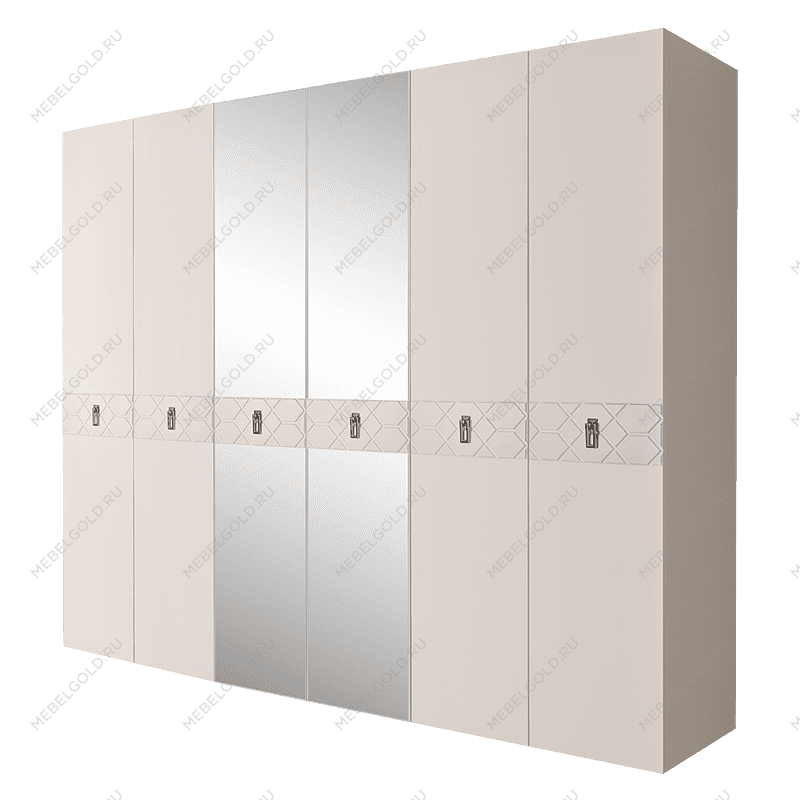 Шкаф 6-ти дв. с зеркалами Bogemia Farfalle (Слоновая кость/Хром) БМШ1/6(Fa)