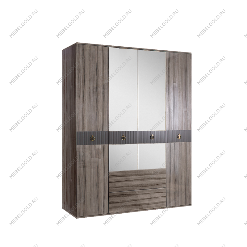 Шкаф 4-х дверный с зеркалом, с ящиками Римини СОЛО (Орех империя/Золото) РМШ1/41(s)