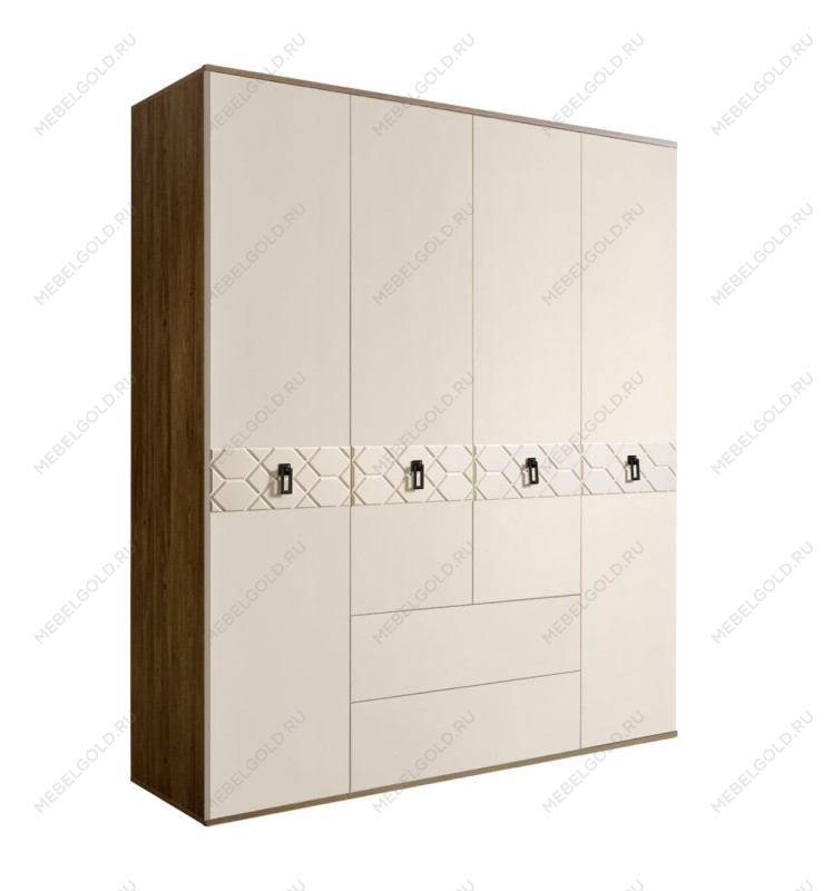 Шкаф 4-х дверный с ящиками Bogemia Woodline Fa (Слоновая кость/Черный) БМШ2/41