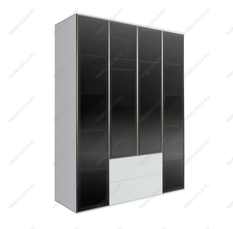 Шкаф 4-х дв. с ящиками Bogemia Air (Белый/Серебро) БМШ2/42(4)