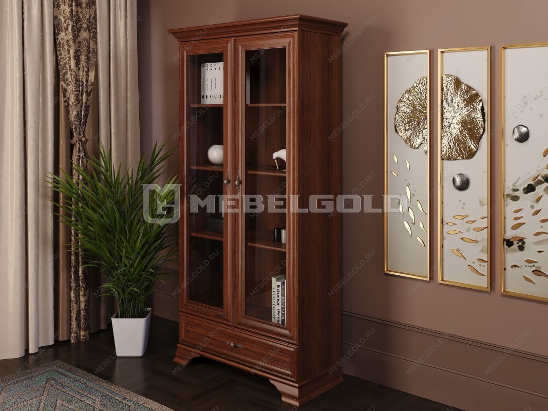 Шкаф с витриной Кентаки REG2W1S каштан | изображение 2