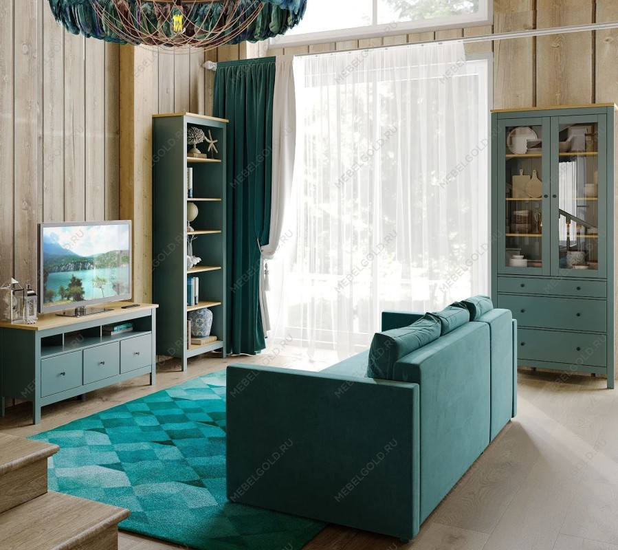 САГА шкаф с витриной 90 темно-бирюзовый/ясень | изображение 6