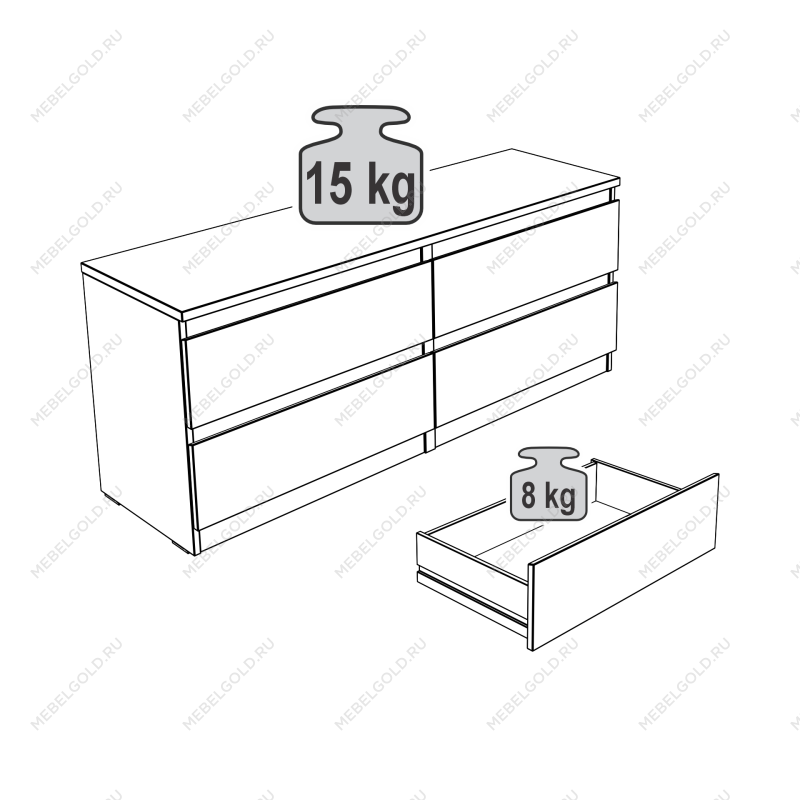 КАСТОР (KULLEN) тумба 4 ящика серая | изображение 3