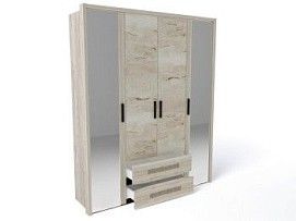 Шкаф 4-х дверный с декоративным обкладом, Мале (1892*544*2316) Дуб галифакс белый