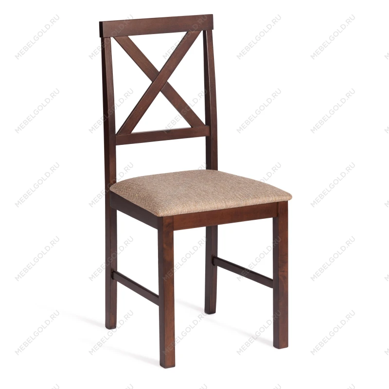 Обеденный комплект Хадсон (стол + 4 стула)/Hudson Dining Set, дерево гевея/мдф, стол: 110х70х75см / стул: 44х42х89см, cappuccino (темный орех), ткань кор.-зол. (1 | изображение 6